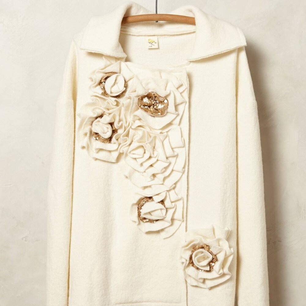 ANTHROPOLOGIE GARDEN PARTY BOILED WOOL IVORY JACKET SWEATERCOAT by MOTH S